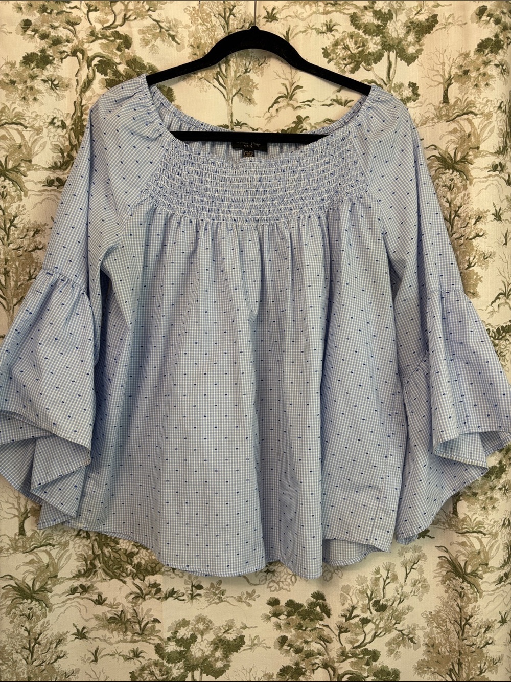 Melissa Paige Light Blue Smocked Bell Sleeve Blouse